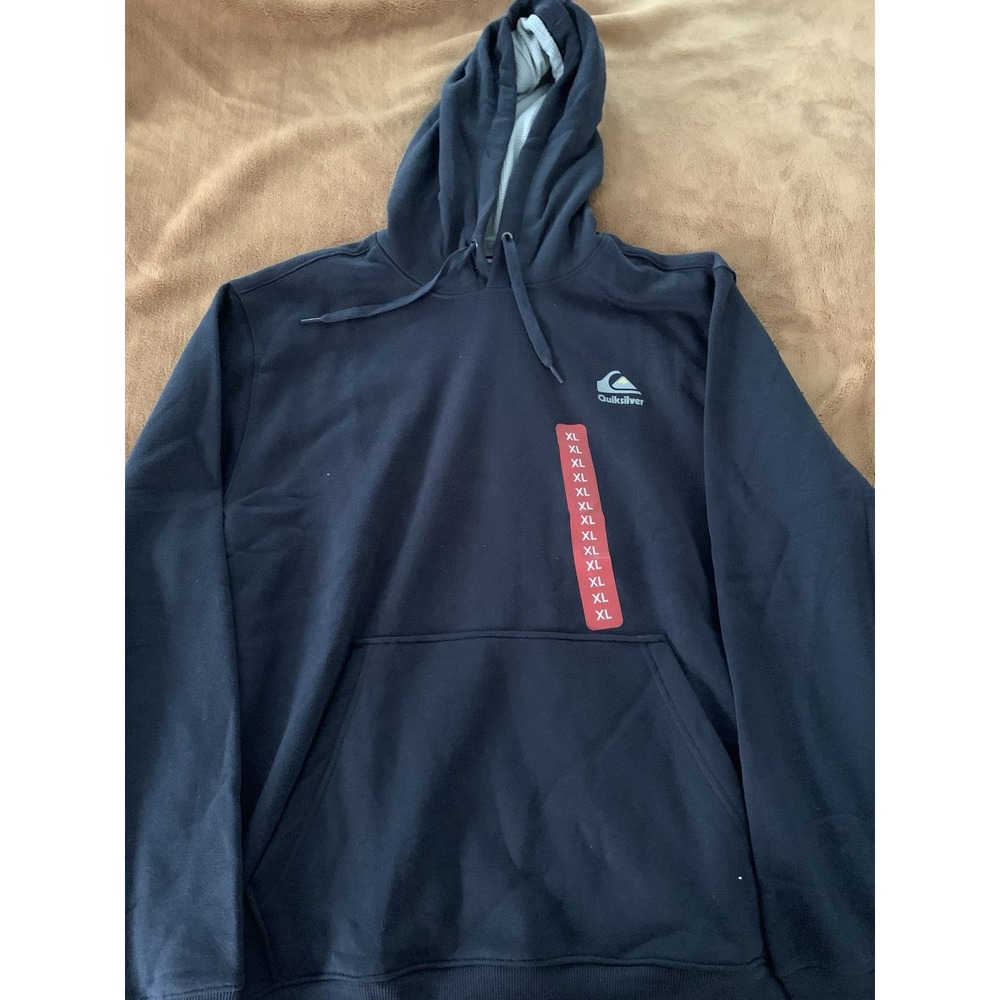 Men's Quicksilver Logo Hoodie Sweatshirt Pullover Navy Blue Size XL NWT Retro